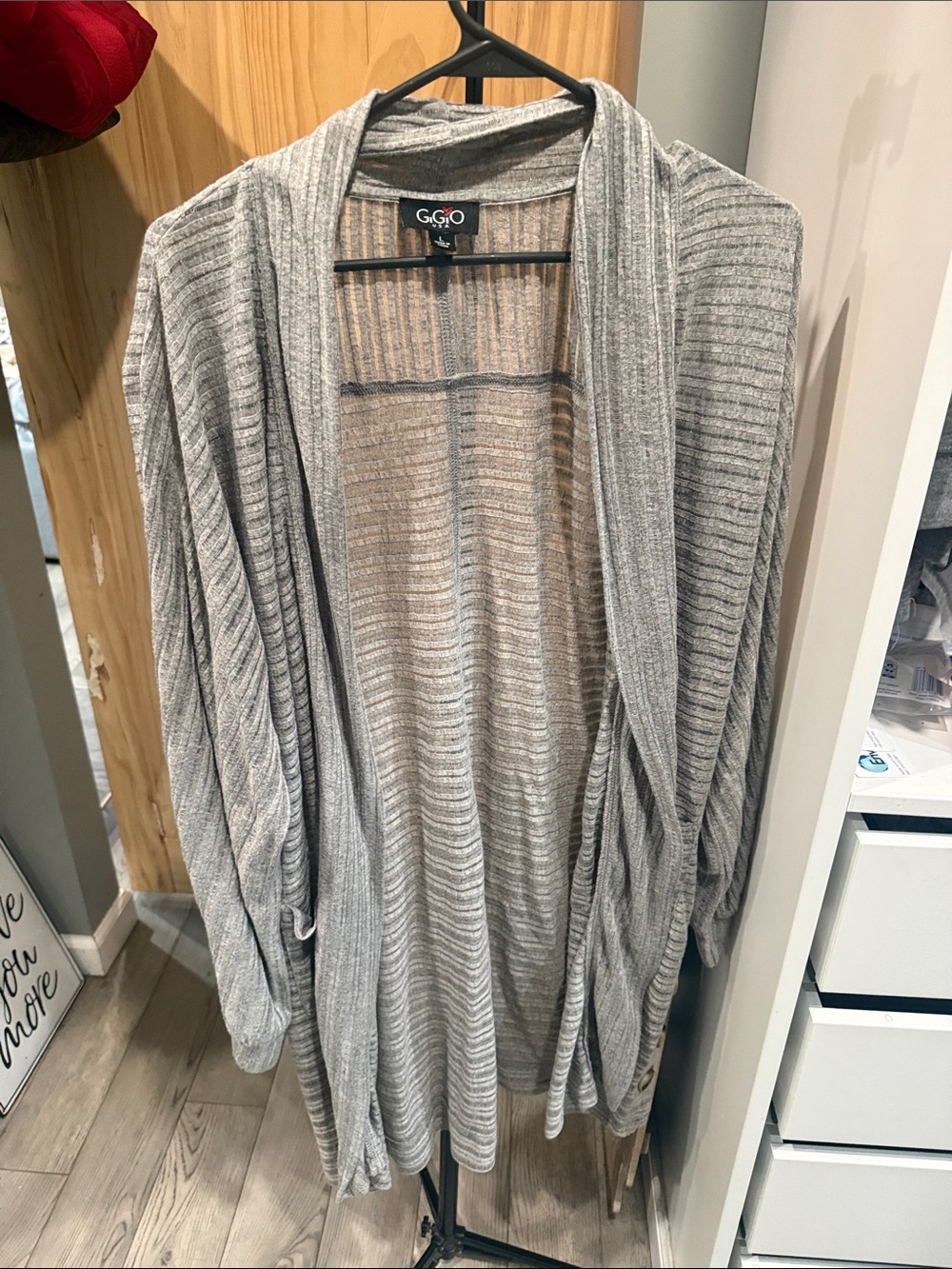 G by Giuliana Light Gray Ribbed Open-Front Cardigan